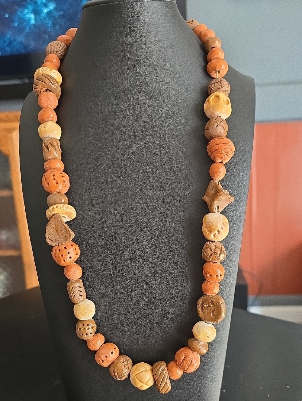 Handcrafted Terra Cotta Bead Necklace - Orange & Brown